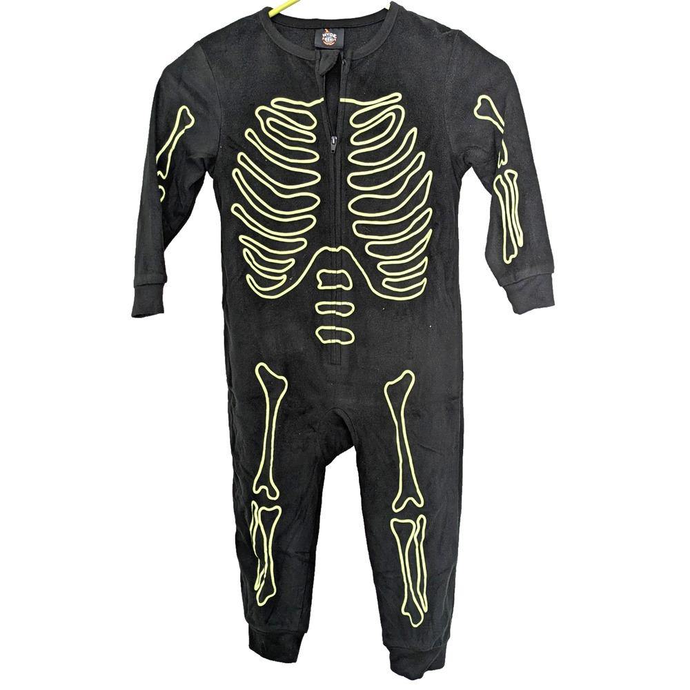 Hyde And Eek 2 Piece Glow In The Dark Skeleton Toddler Sleep Set 3T Black15